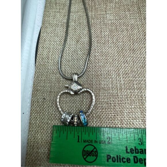 Brighton Charm Holder Necklace Open Heart Reversible Snake Chain 16-18" with Cha - Picture 6 of 10